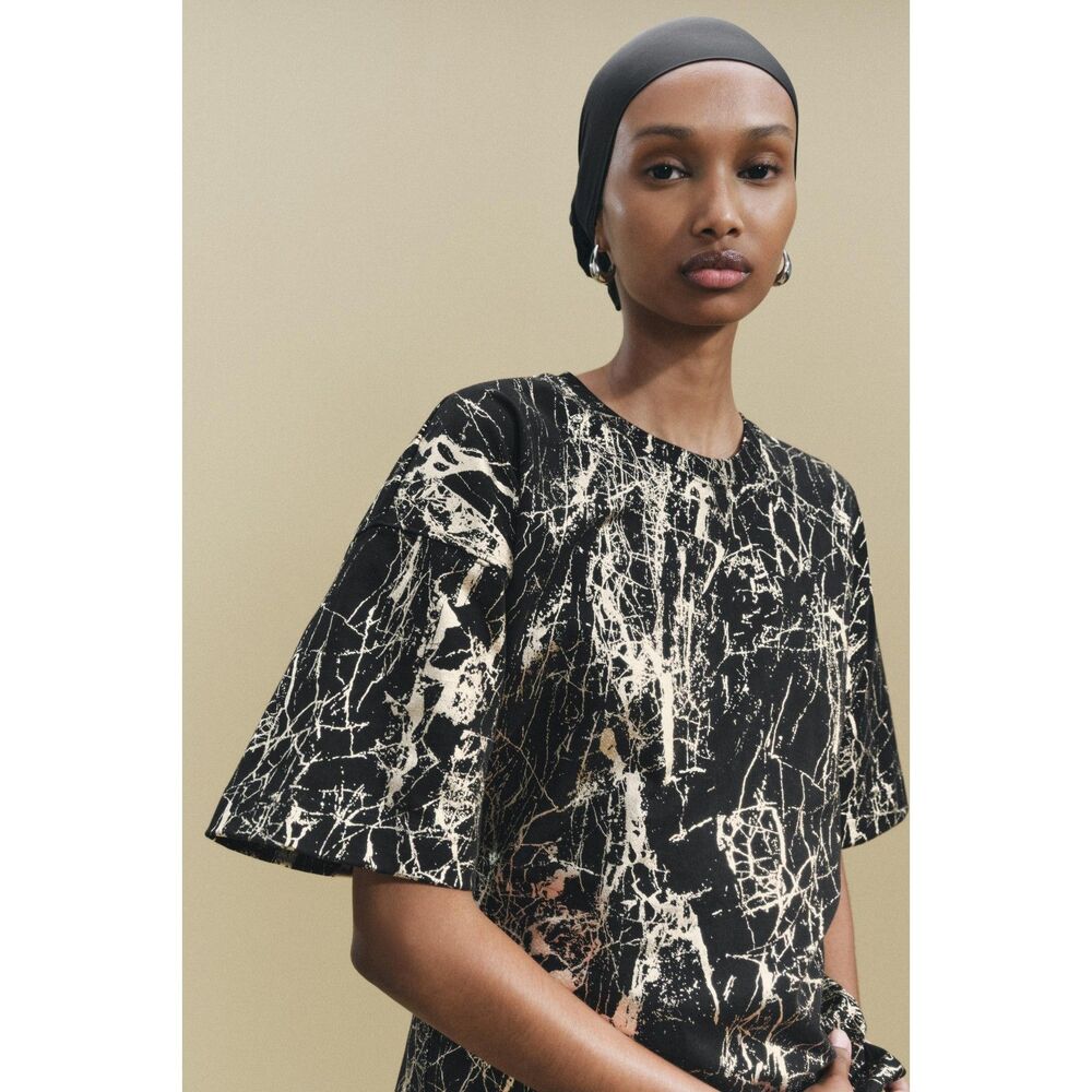 ZARA INTERLOCK GOLD METALLIC T-SHIRT